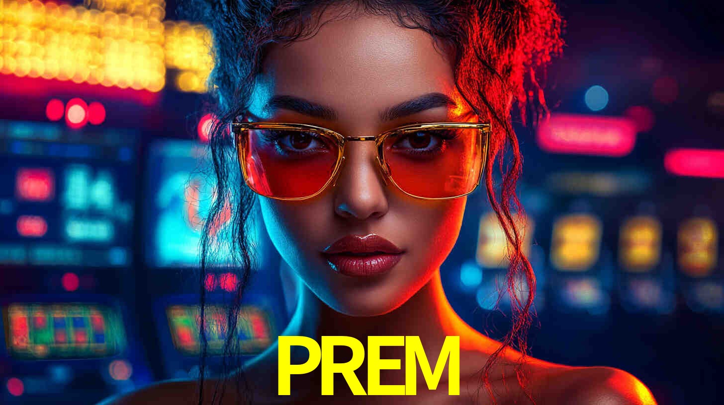 Escena dinámica inspirada en casino con iluminación PREM, cartas, fichas e íconos de juegos digitales en un espacio moderno de juegos.